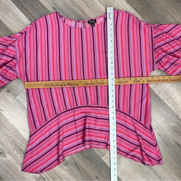 a.n.a. Striped Flounce Sleeve Tunic Blouse Pink Large - Picture 13 of 13